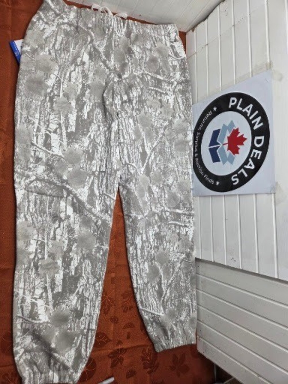 LAZYPANTS Women's Fleece Tapered Joggers, Grey & White Tree Bark Camo, Size Larg